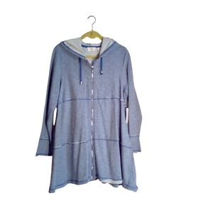 OSO Casuals Blue Marled Boho Hippie Comfy Frayed Design Hooded Cardigan Medium